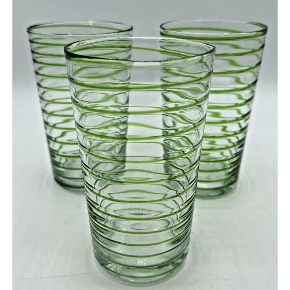 Crate & Barrel Green Swirl Tumblers Set Of 3 20 Oz New 379-077 Holiday